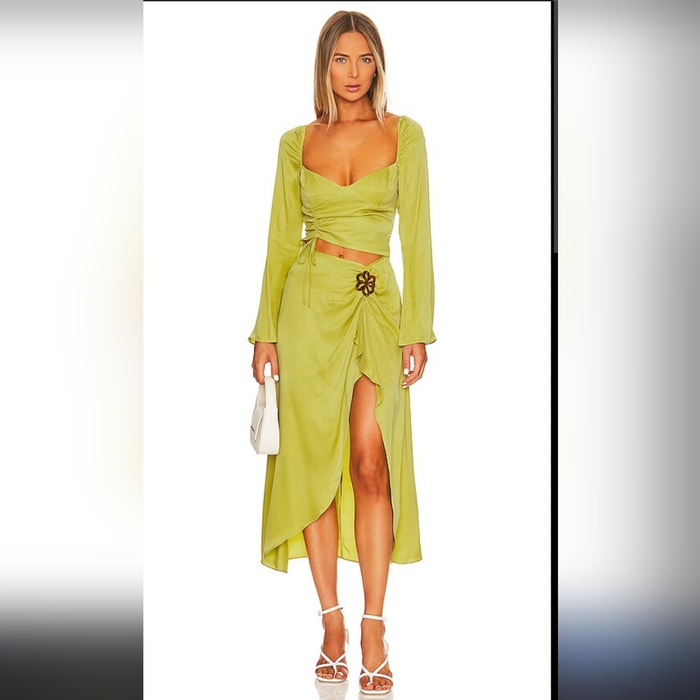 For Love & Lemons Green Cutout Midi Dress
